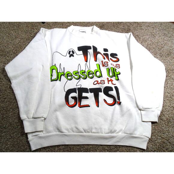 Vtg 90s Tultex Halloween Ghost Humor Crewneck Sweatshirt  Large Spooky Season - Picture 1 of 9